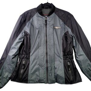 Olympia Moto Sports jacket Womens L Black Gray Quilted Riding Streetwear Biker